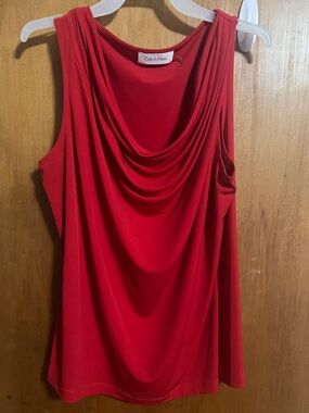 Calvin Klein Red Draped Cowl Neck Tank